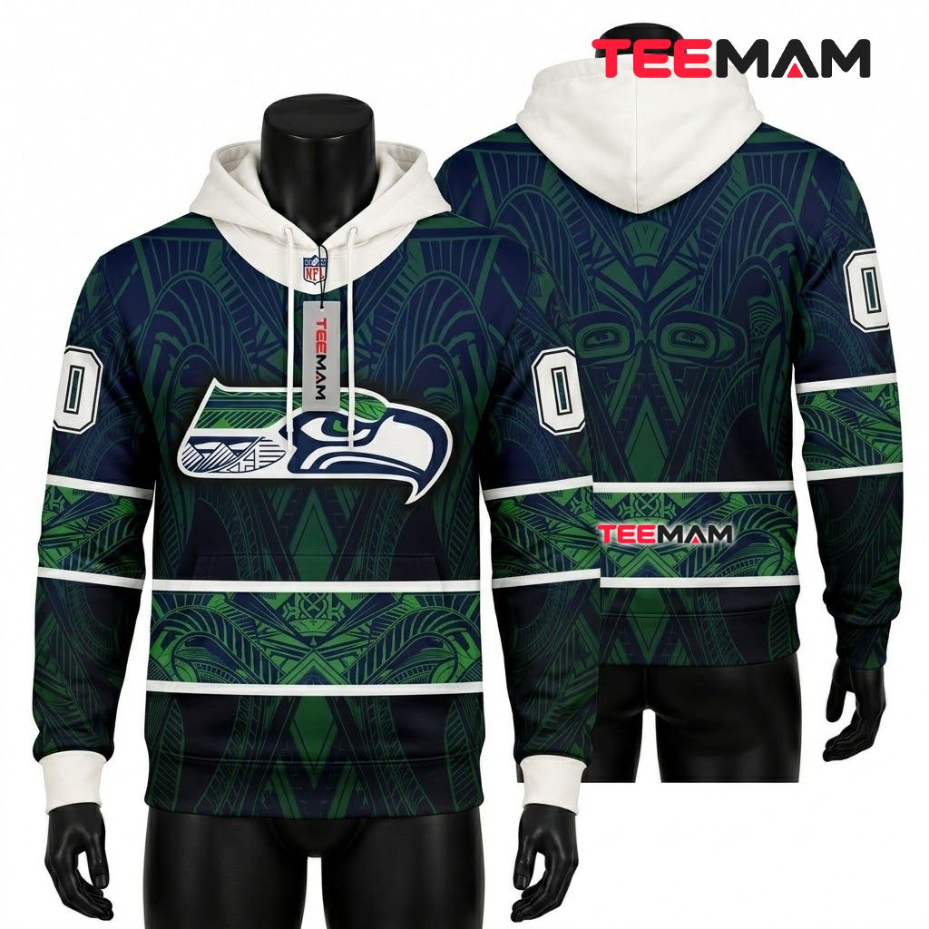 Seattle Seahawks 3D Hoodie Polynesian Tribal Pattern Front