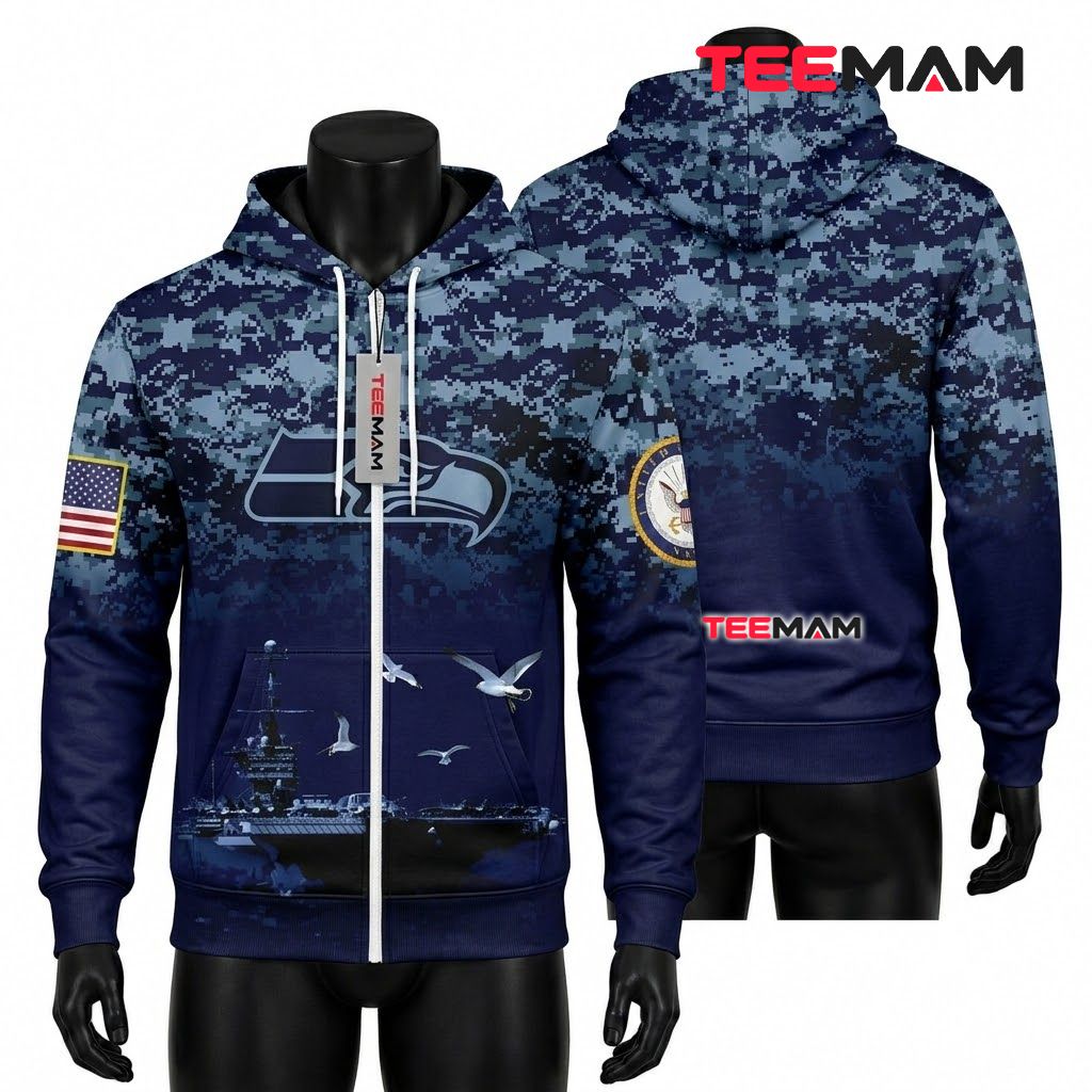 Seattle Seahawks 3D Hoodie US Navy Digital Camo Front