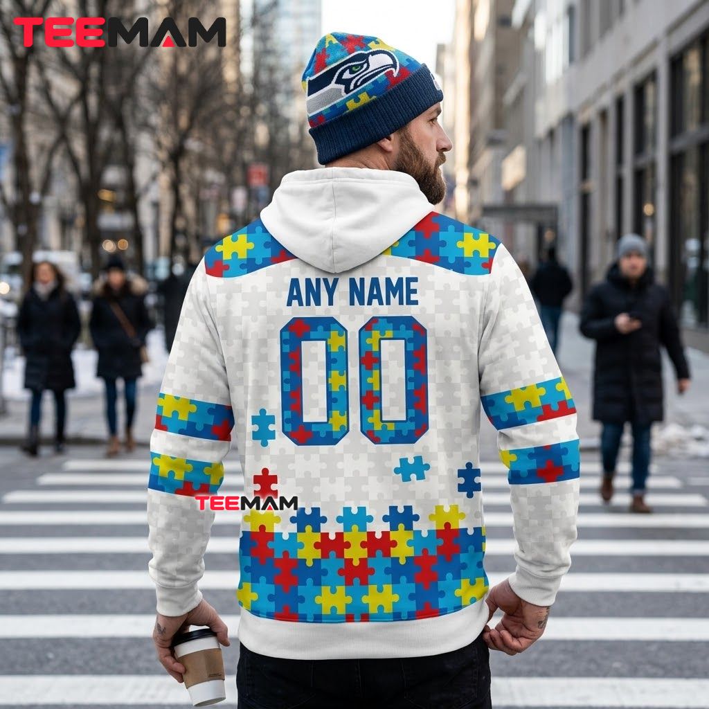 Seattle Seahawks 3D Hoodie White Puzzle Autism Ribbon Version 3 Seattle Seahawks 3D Hoodie White Puzzle Autism Ribbon Version 3