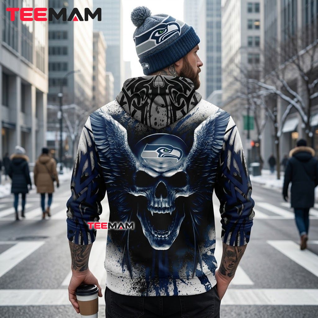 Seattle Seahawks 3D Hoodie Winged Skull Fang Design Version 3 Seattle Seahawks 3D Hoodie Winged Skull Fang Design Version 3