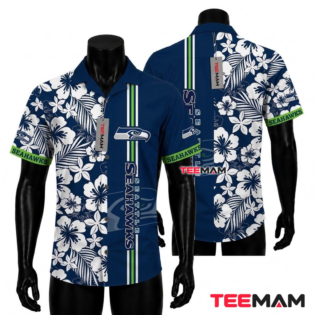Seattle Seahawks Aloha Shirt Split Floral Front