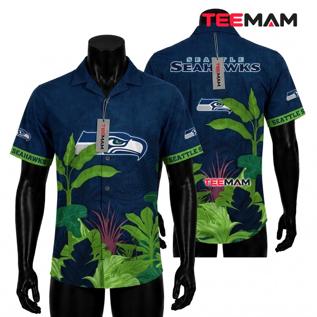 Seattle Seahawks Aloha Shirt Tropical Foliage Front