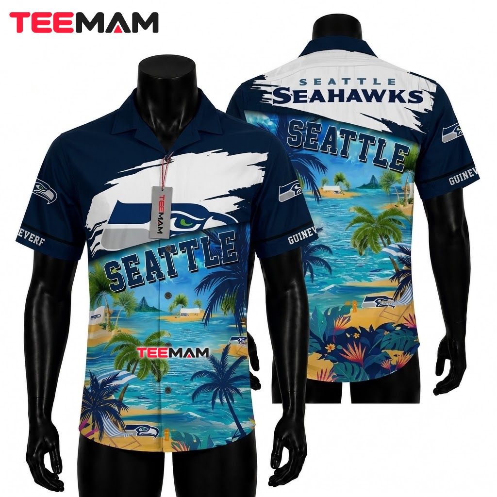 Seattle Seahawks Button Up Shirt Beach Scenery Front