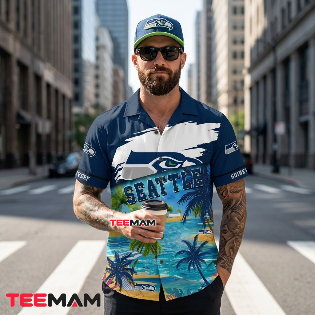 Seattle Seahawks Button Up Shirt Beach Scenery Back Seattle Seahawks Button Up Shirt Beach Scenery Back