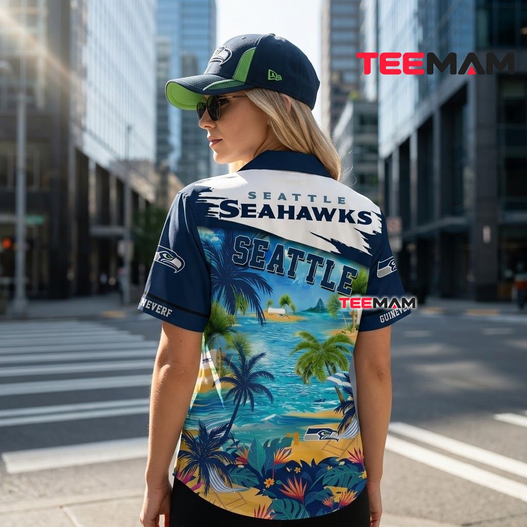 Seattle Seahawks Button Up Shirt Beach Scenery Version 3 Seattle Seahawks Button Up Shirt Beach Scenery Version 3