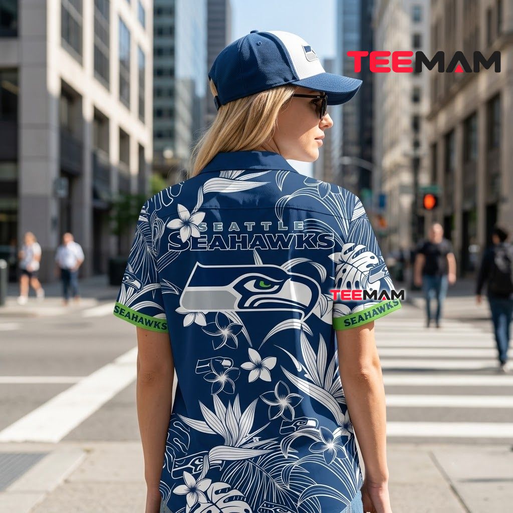 Seattle Seahawks Button Up Shirt Monstera Plumeria Beach Version 3 Seattle Seahawks Button Up Shirt Monstera Plumeria Beach Version 3