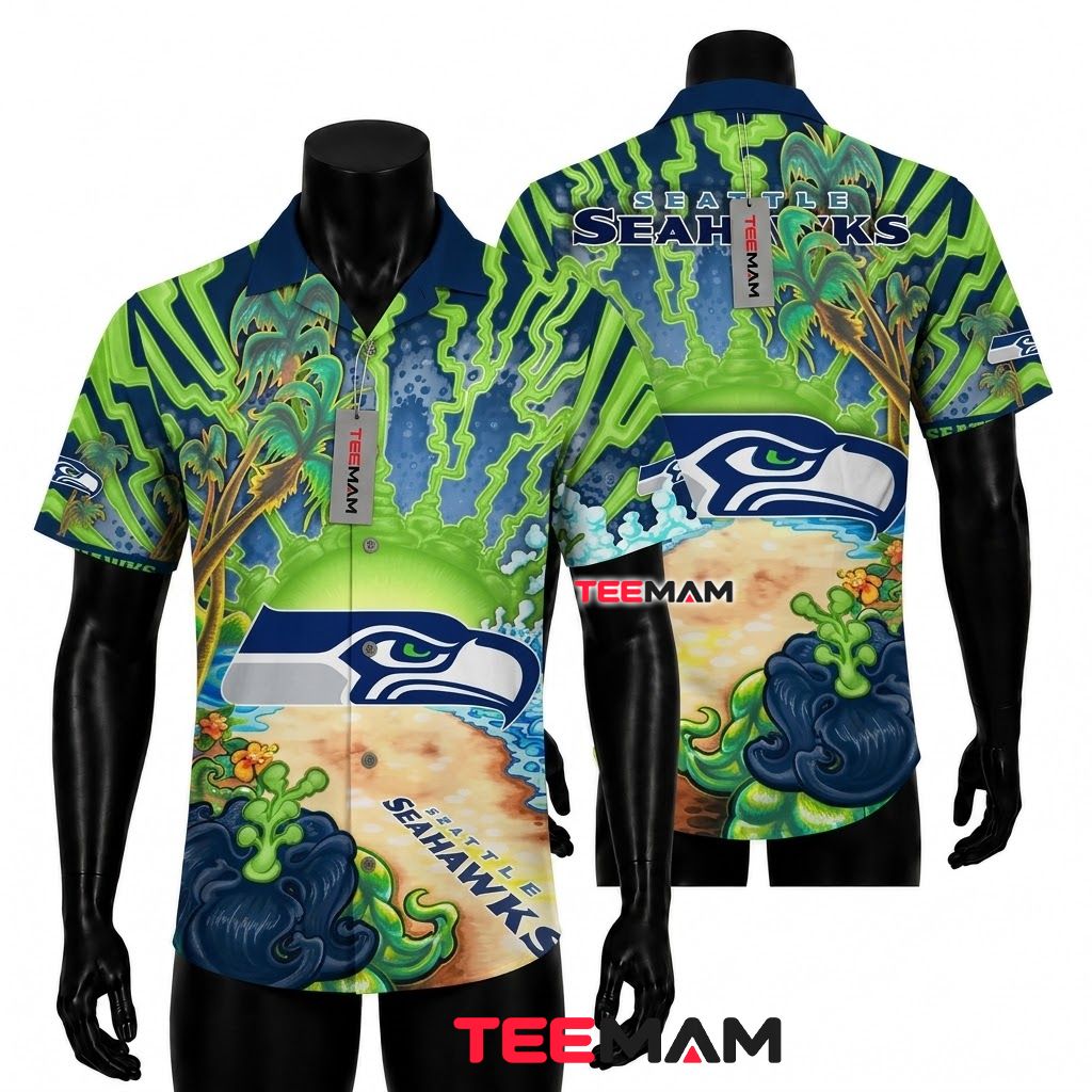 Seattle Seahawks Button Up Shirt Psychedelic Island Front