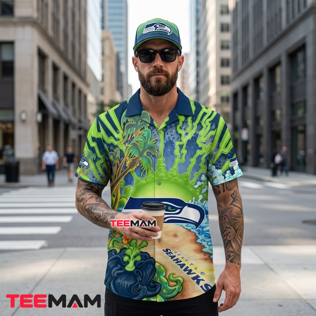 Seattle Seahawks Button Up Shirt Psychedelic Island Back Seattle Seahawks Button Up Shirt Psychedelic Island Back