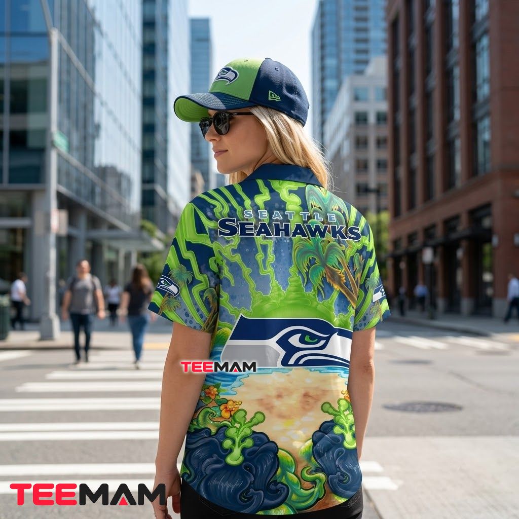 Seattle Seahawks Button Up Shirt Psychedelic Island Version 3 Seattle Seahawks Button Up Shirt Psychedelic Island Version 3