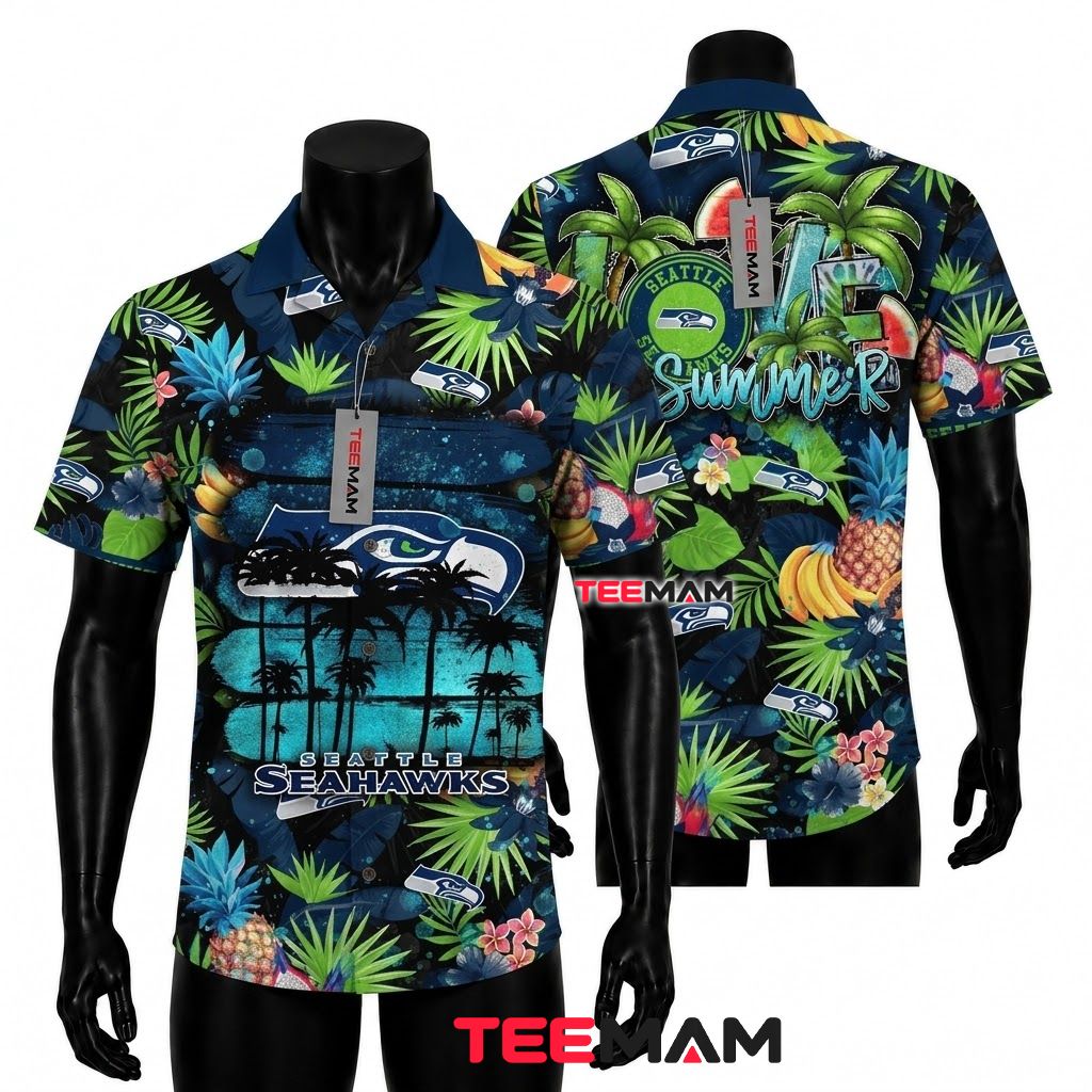 Seattle Seahawks Button Up Shirt Summer Fruit Beach Front