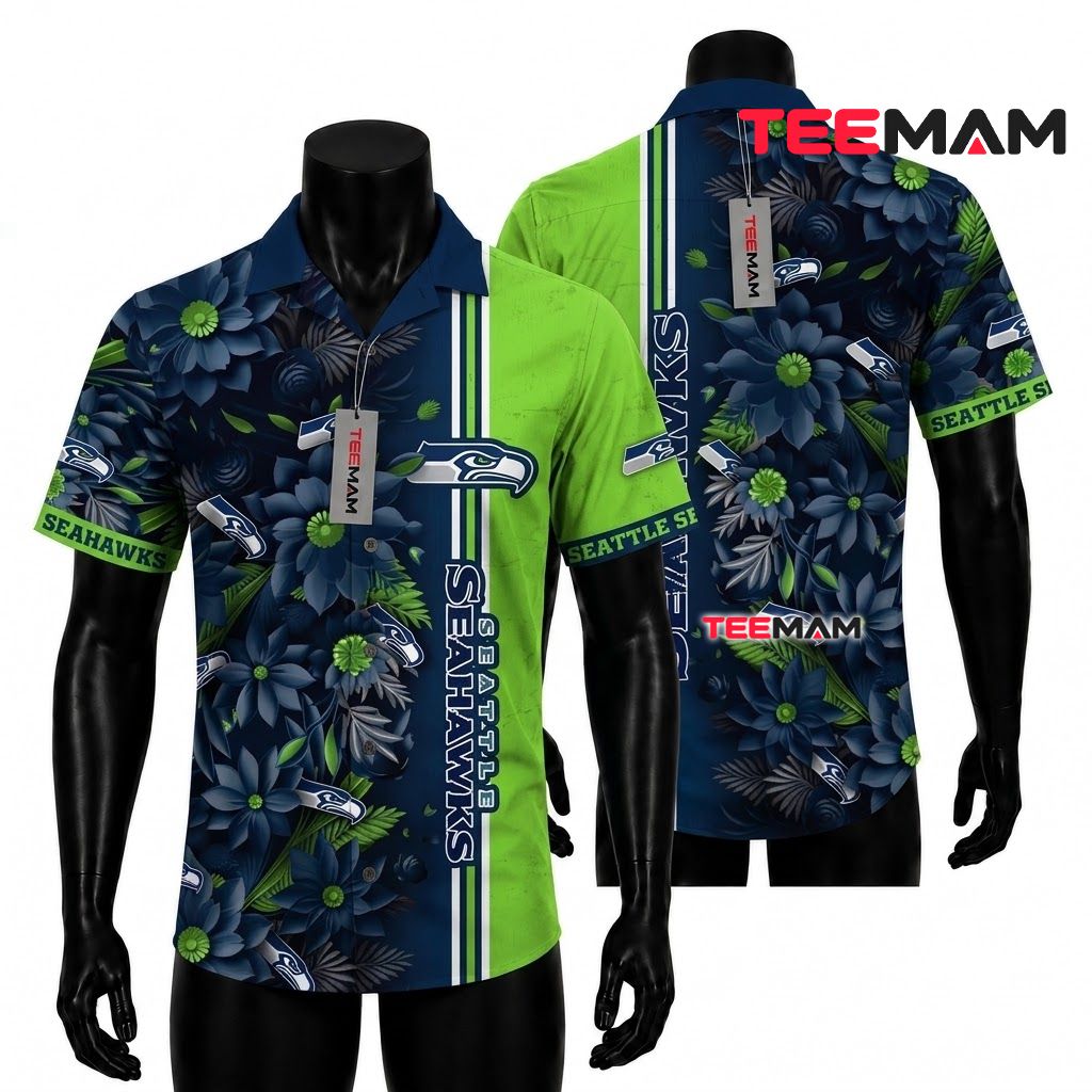 Seattle Seahawks Hawaiian Shirt Dark Daisy Front