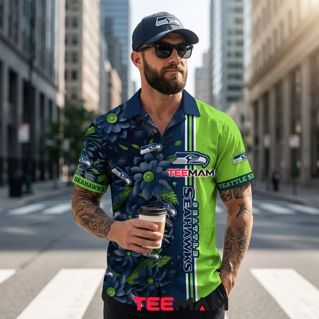 Seattle Seahawks Hawaiian Shirt Dark Daisy Back Seattle Seahawks Hawaiian Shirt Dark Daisy Back
