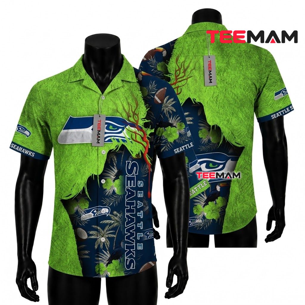 Seattle Seahawks Hawaiian Shirt Grunge Toucan Front