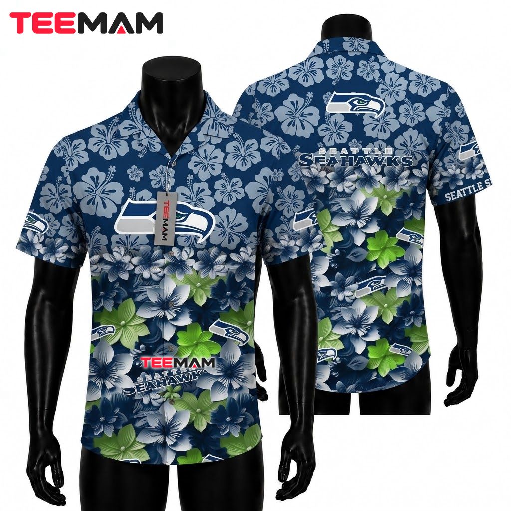 Seattle Seahawks Hawaiian Shirt Hibiscus Floral Front