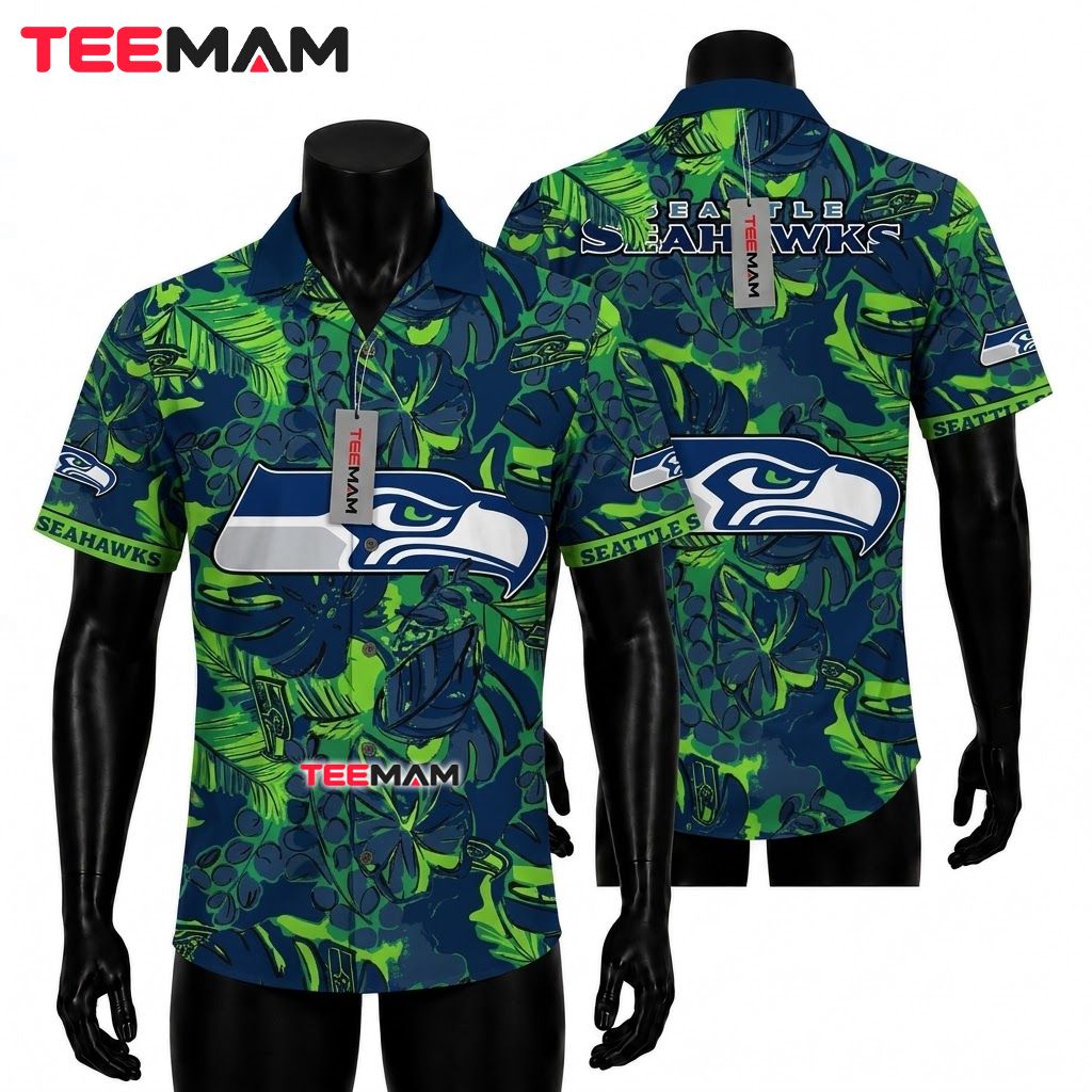 Seattle Seahawks Hawaiian Shirt Jungle Camo Front