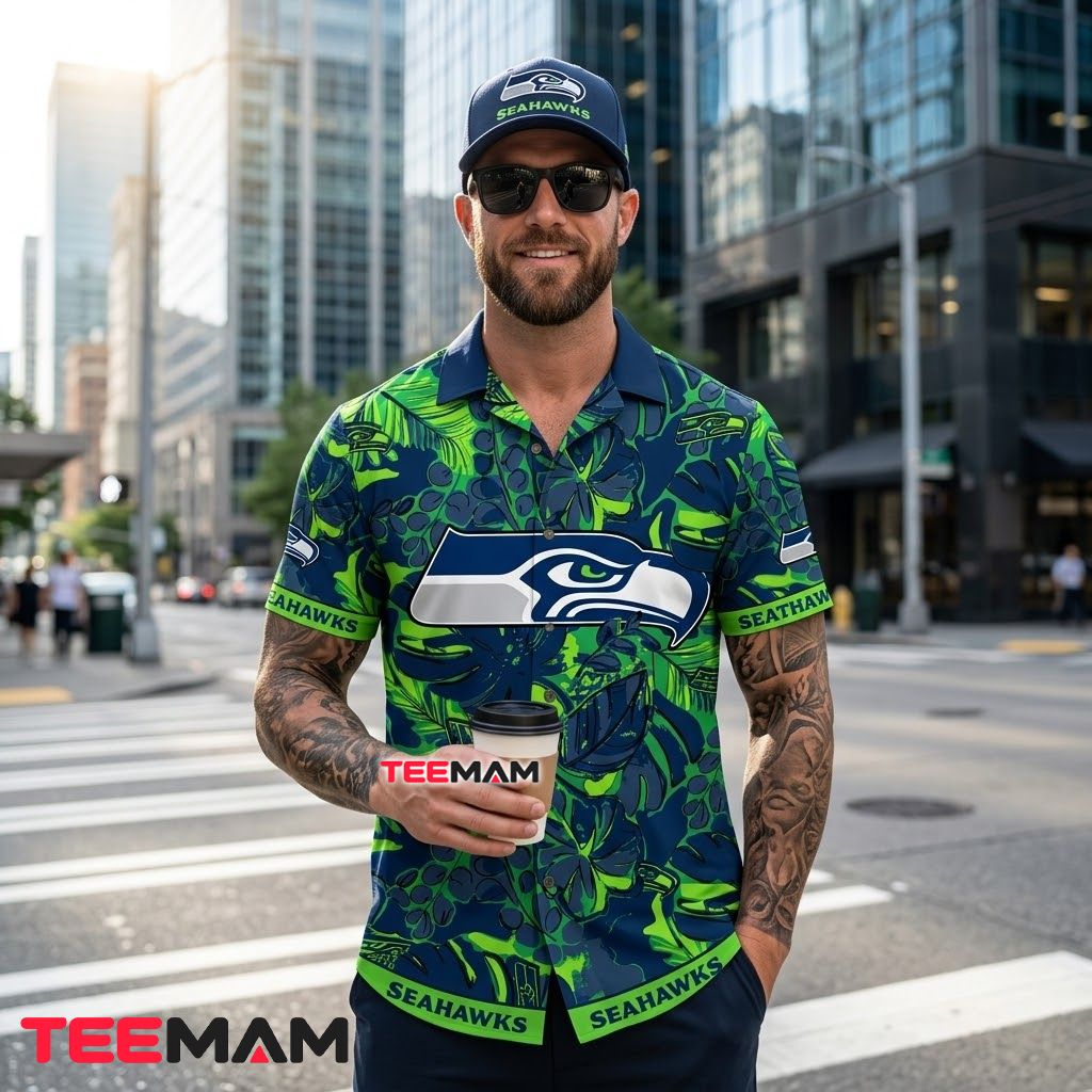 Seattle Seahawks Hawaiian Shirt Jungle Camo Back Seattle Seahawks Hawaiian Shirt Jungle Camo Back