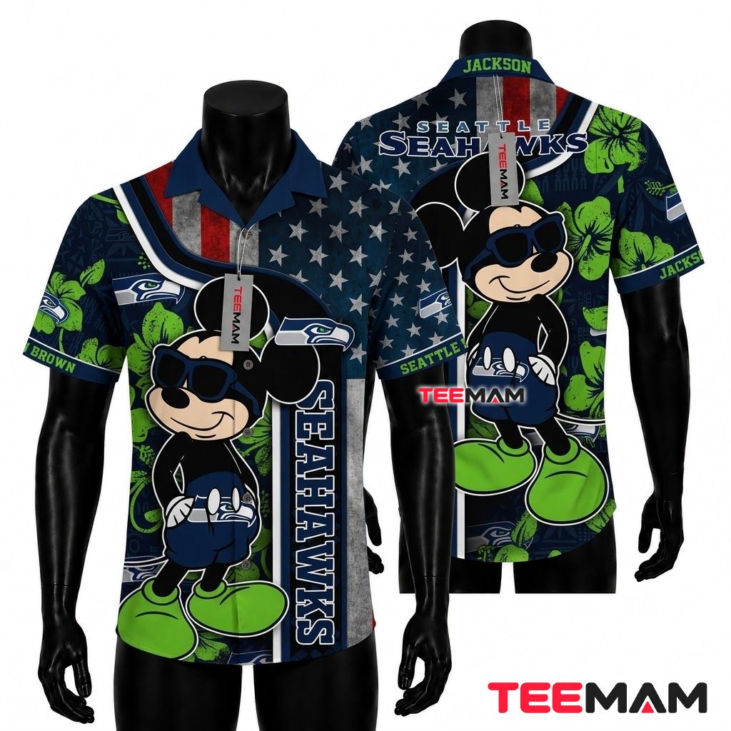 Seattle Seahawks Hawaiian Shirt Mickey Mouse Front