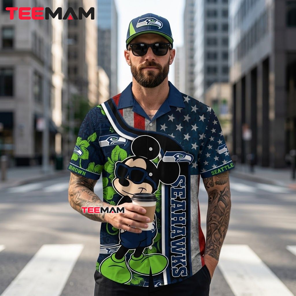 Seattle Seahawks Hawaiian Shirt Mickey Mouse Back Seattle Seahawks Hawaiian Shirt Mickey Mouse Back