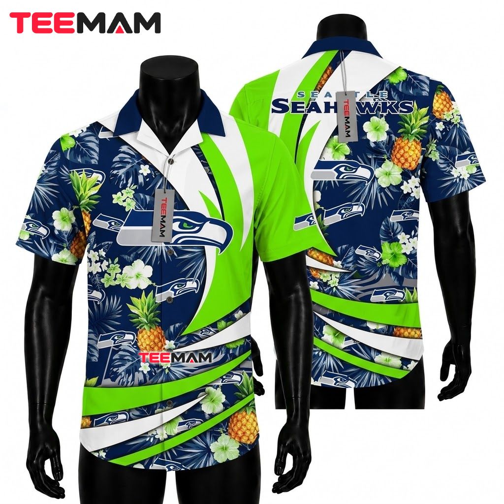 Seattle Seahawks Hawaiian Shirt Pineapple Swirl Front
