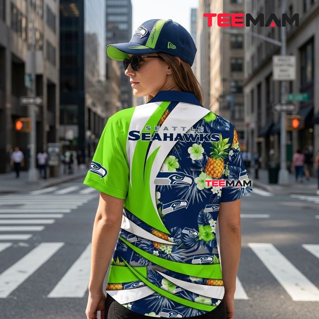 Seattle Seahawks Hawaiian Shirt Pineapple Swirl Version 3 Seattle Seahawks Hawaiian Shirt Pineapple Swirl Version 3