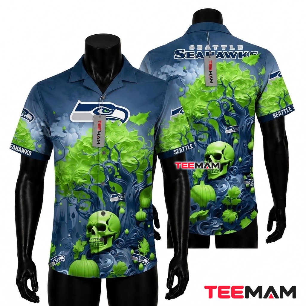 Seattle Seahawks Hawaiian Shirt Skull Horror Front