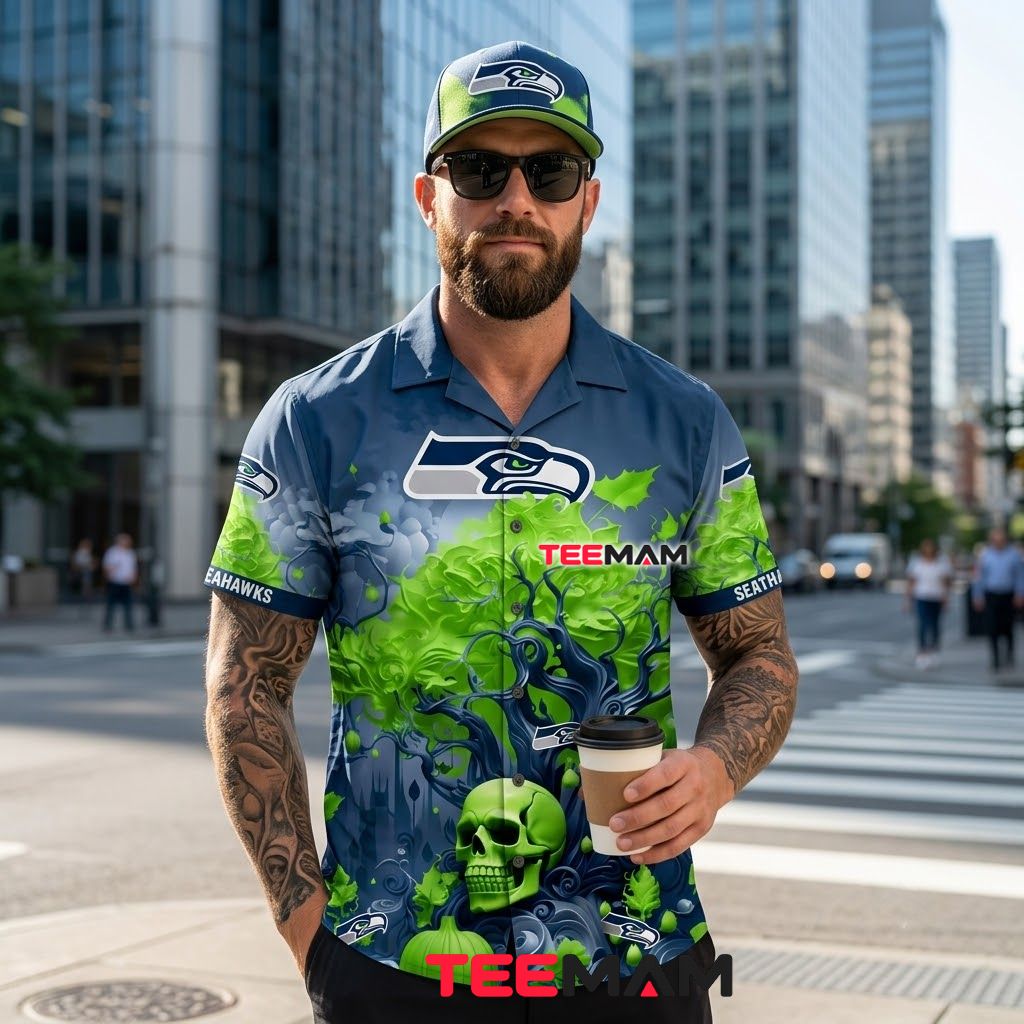 Seattle Seahawks Hawaiian Shirt Skull Horror Back Seattle Seahawks Hawaiian Shirt Skull Horror Back