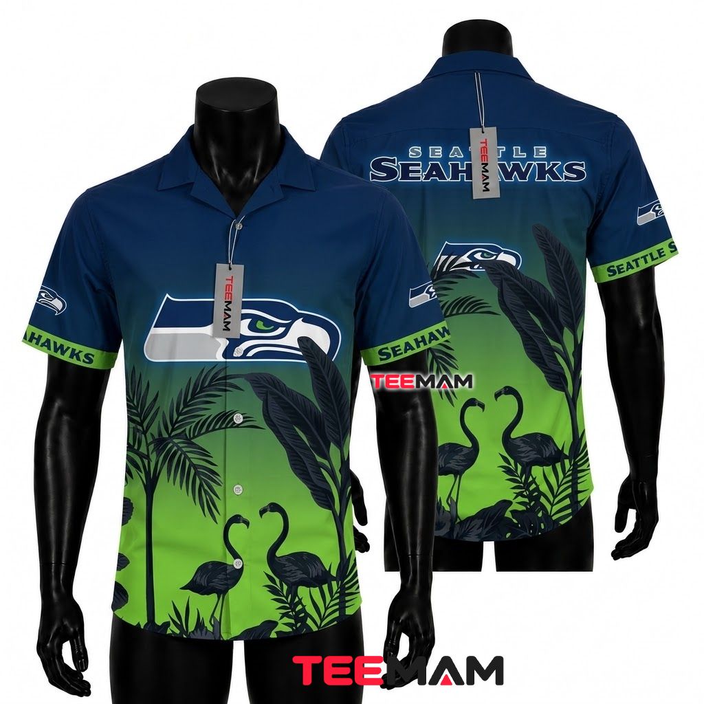 Seattle Seahawks Tropical Shirt Flamingo Silhouette Front