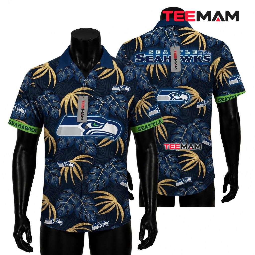 Seattle Seahawks Tropical Shirt Golden Monstera Front