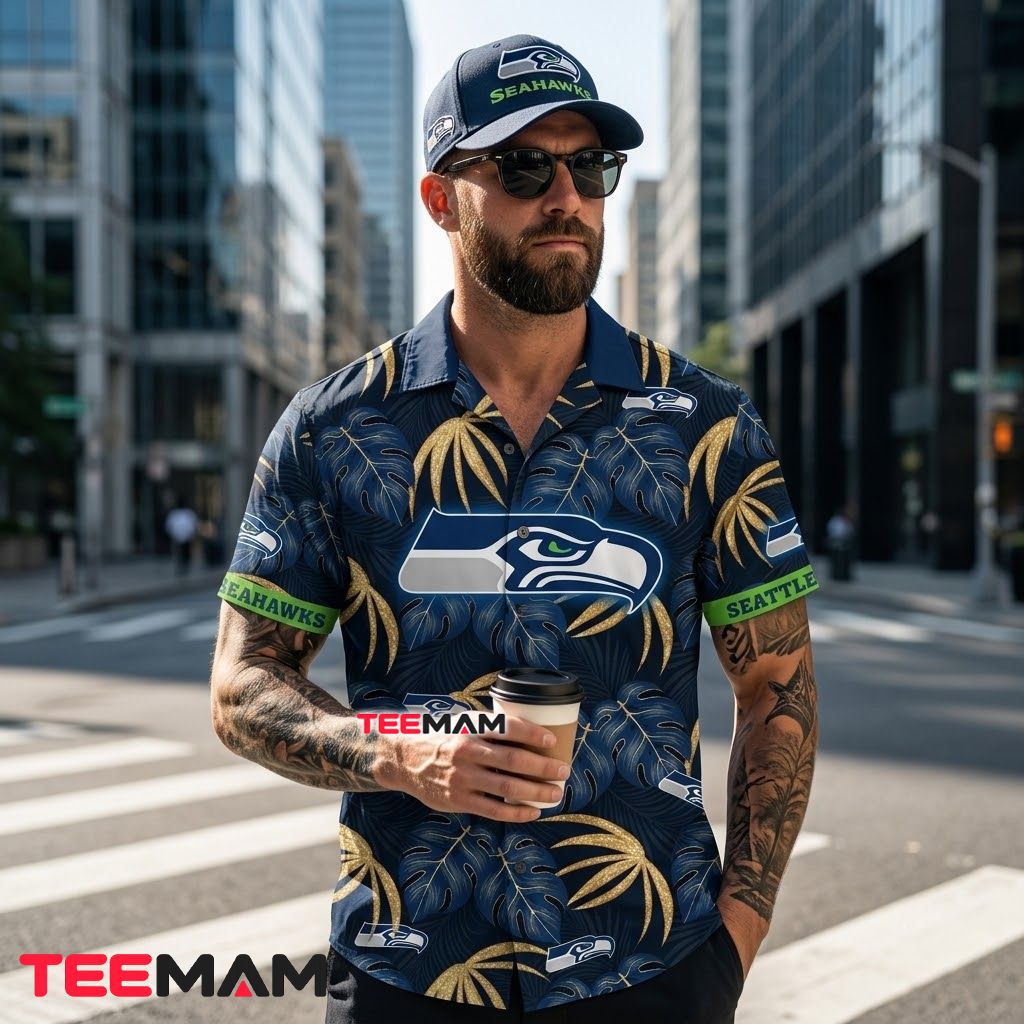 Seattle Seahawks Tropical Shirt Golden Monstera Back Seattle Seahawks Tropical Shirt Golden Monstera Back