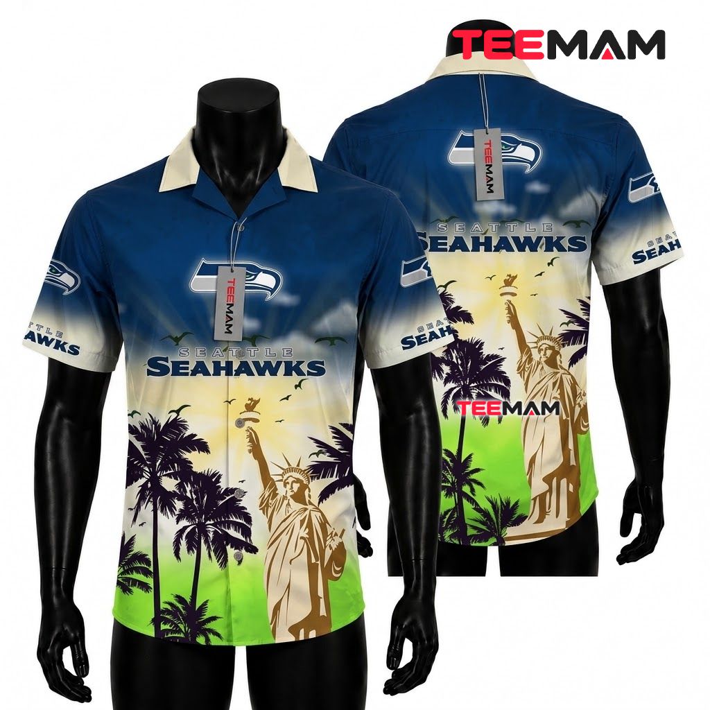 Seattle Seahawks Tropical Shirt Liberty Palm Front