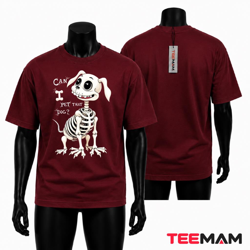 Skeleton Dog Can I Pet That Dog Halloween T-Shirt