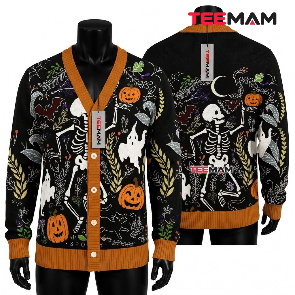 Simple Halloween Cardigan Pumpkin Ghost Print Simple Halloween Cardigan Pumpkin Ghost Print