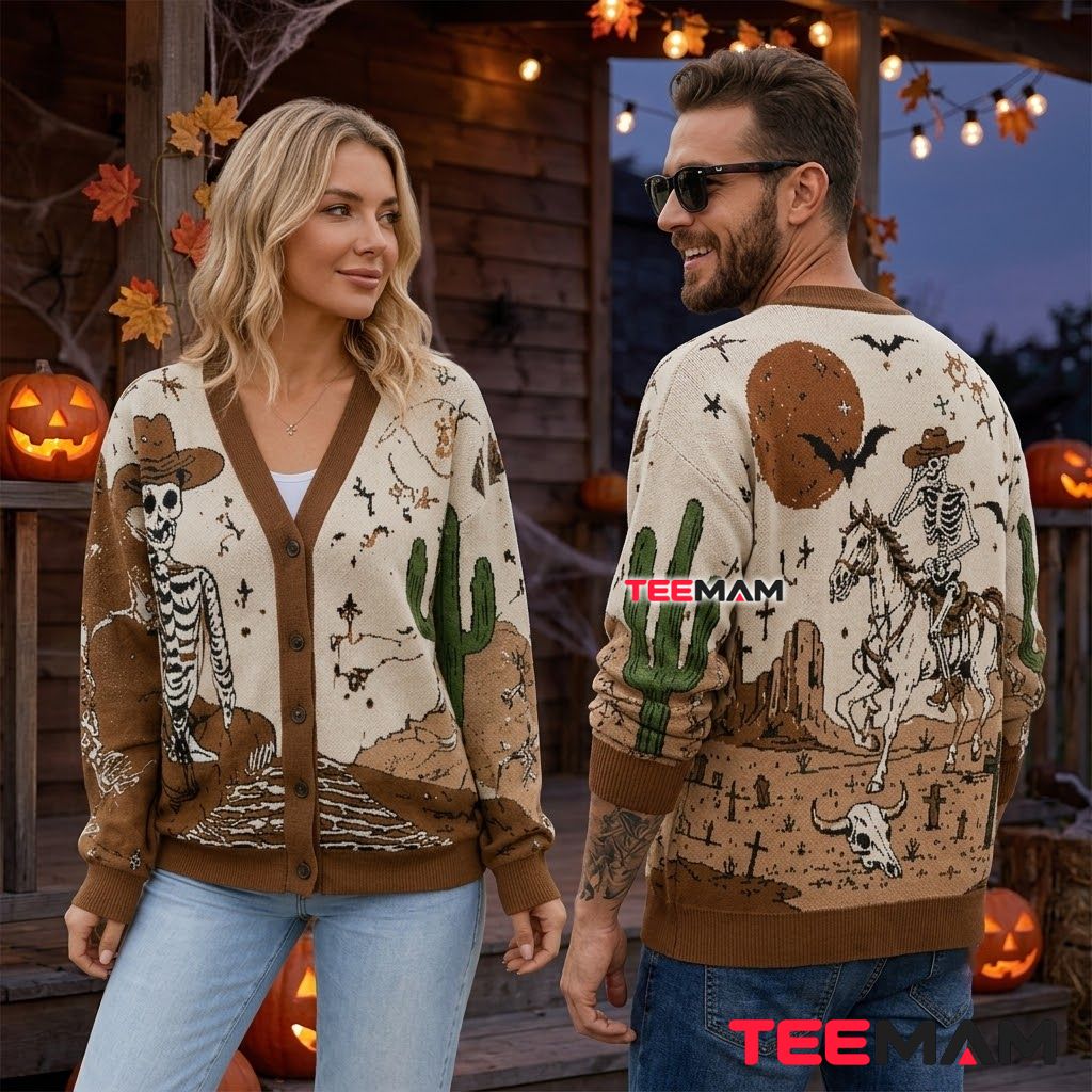 Skeleton Halloween Cardigan Cowboy Desert Ranch 2 Skeleton Halloween Cardigan Cowboy Desert Ranch 2