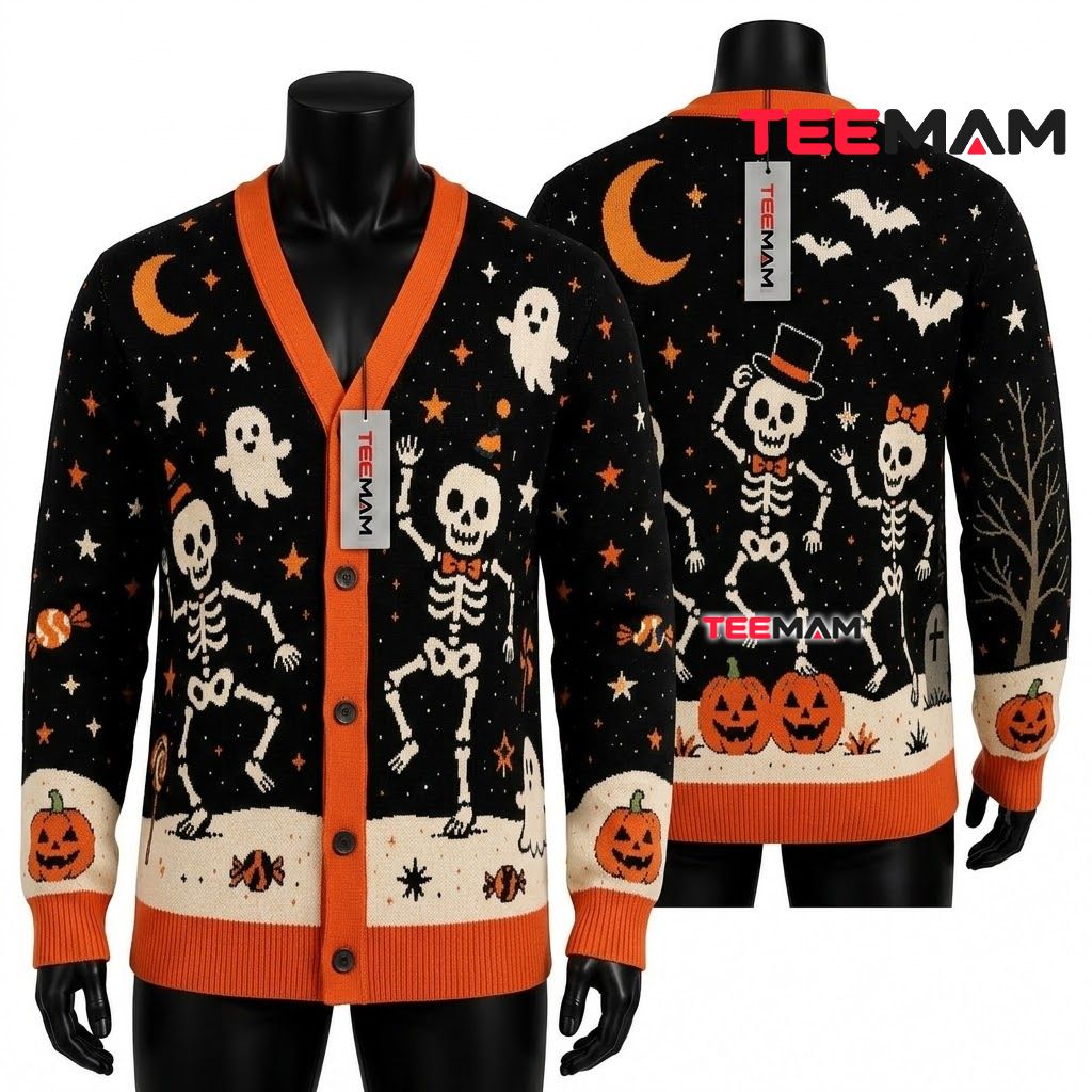 Skeleton Halloween Cardigan Dancing Graveyard Party 1