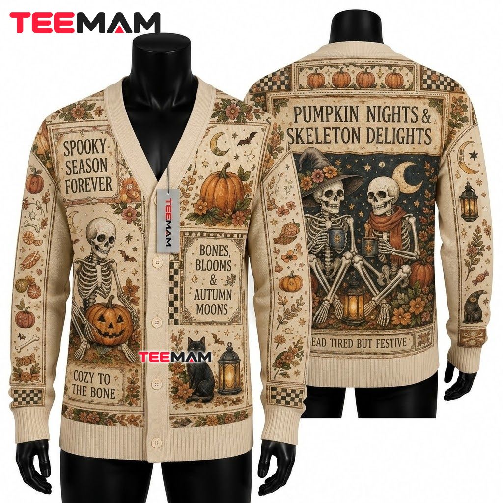 Skeleton Halloween Cardigan Pumpkin Nights Autumn 1