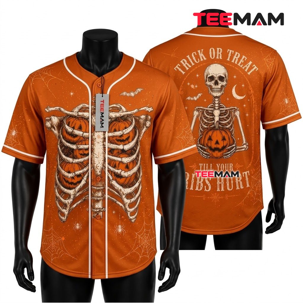 Skeleton Rib Cage Halloween Baseball Jersey Trick Or Treat 1
