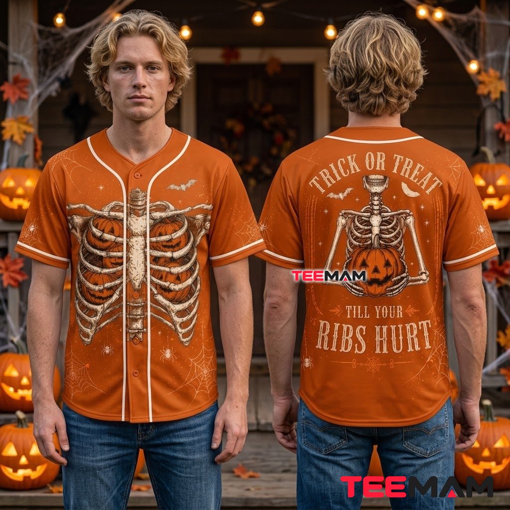 Skeleton Rib Cage Halloween Baseball Jersey Trick Or Treat 2 Skeleton Rib Cage Halloween Baseball Jersey Trick Or Treat 2