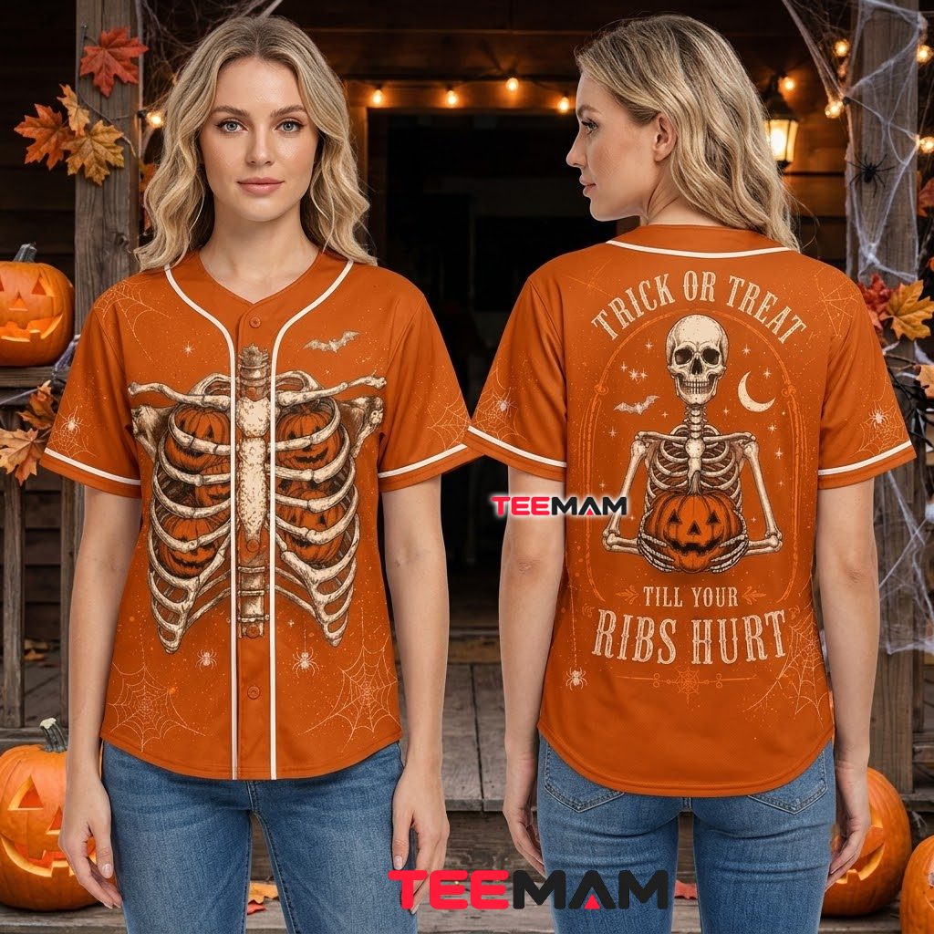 Skeleton Rib Cage Halloween Baseball Jersey Trick Or Treat 3 Skeleton Rib Cage Halloween Baseball Jersey Trick Or Treat 3