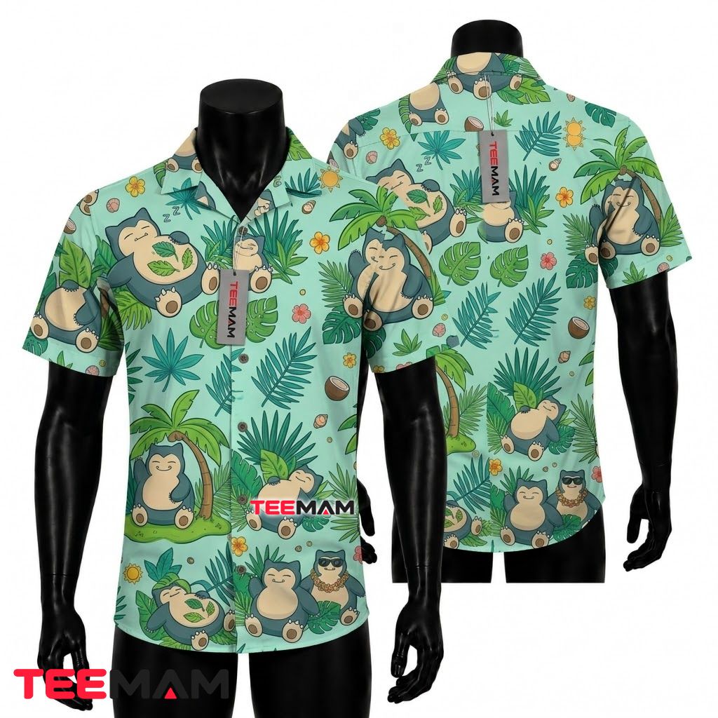 Snorlax Pokemon Hawaiian Shirt Tropical Palm Set Front