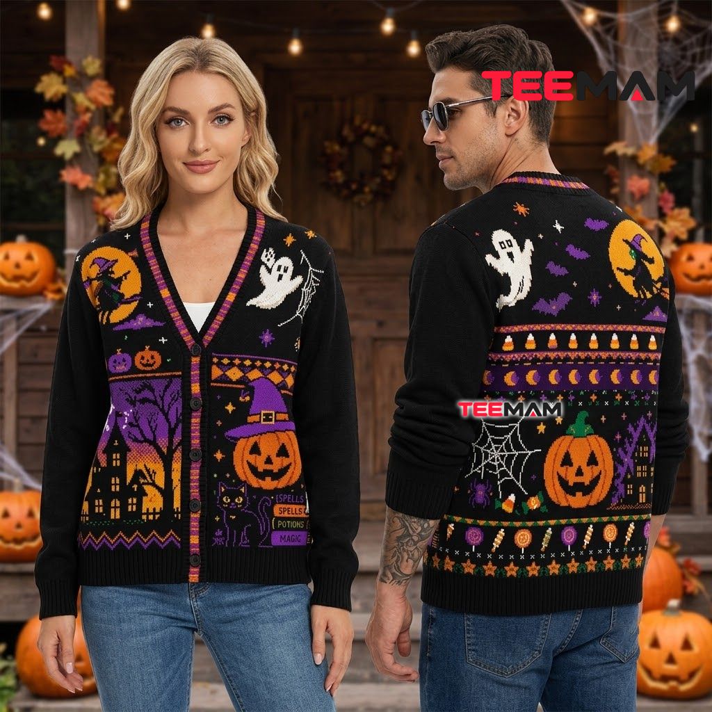 Spells Halloween Cardigan Witch Ghost Pumpkin 2 Spells Halloween Cardigan Witch Ghost Pumpkin 2
