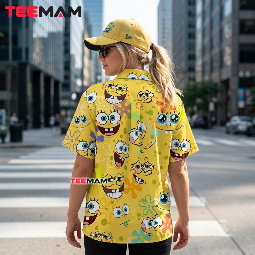 Spongebob Hawaiian Shirt Funny Face Yellow Print Version 3 Spongebob Hawaiian Shirt Funny Face Yellow Print Version 3