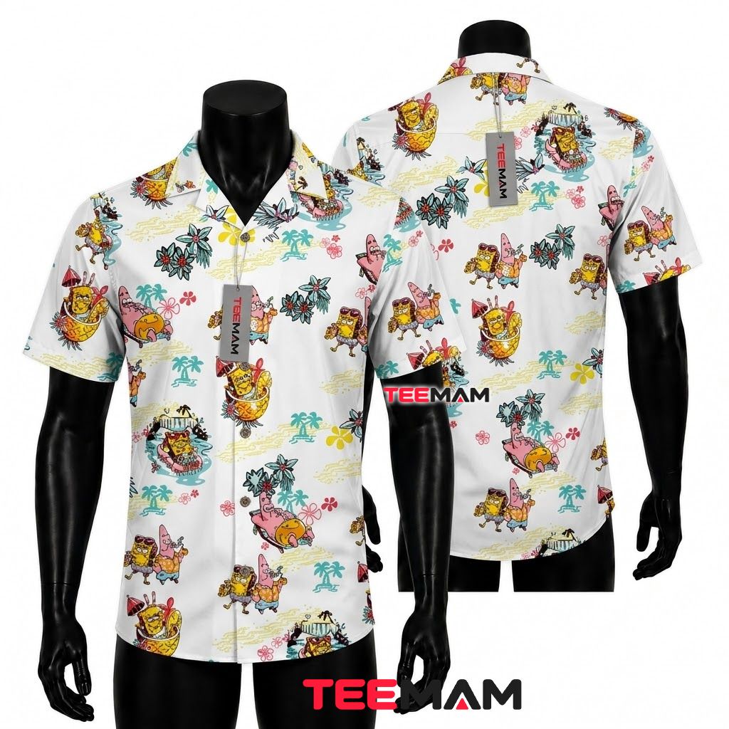 Spongebob Hawaiian Shirt Patrick Cocktail White Print Front