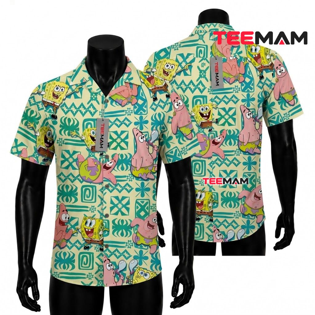 Spongebob Hawaiian Shirt Patrick Tribal Tiki Print Front