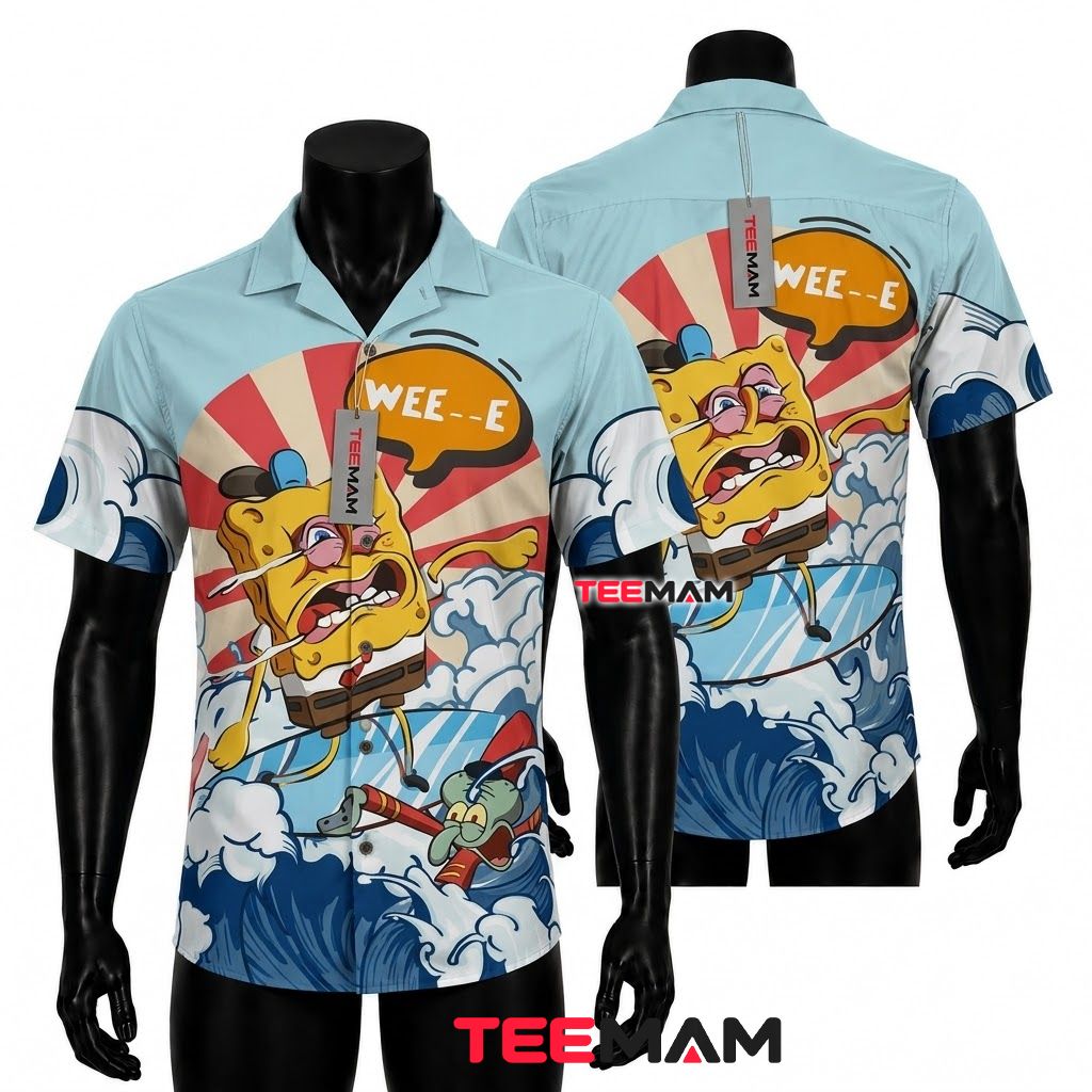 Spongebob Hawaiian Shirt Funny Face Yellow Print Spongebob Hawaiian Shirt Funny Face Yellow Print