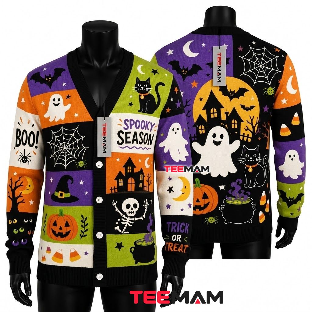 Spooky Season Halloween Cardigan Black Cat Trick or Treat 1