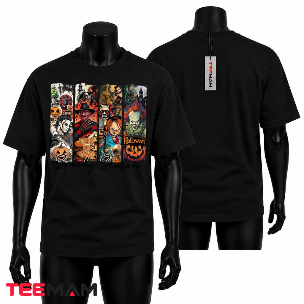 Spooky Season Halloween Horror Movie Characters T-Shirt Collage