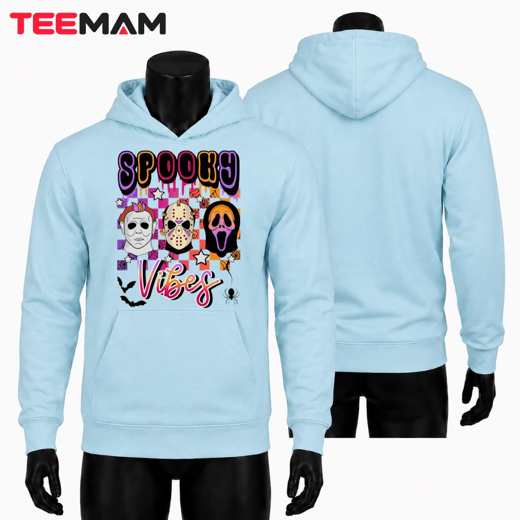 Spooky Vibes Halloween Horror Movie Hoodie Retro Slasher Villains Checkered Spooky Vibes Halloween Horror Movie Hoodie Retro Slasher Villains Checkered