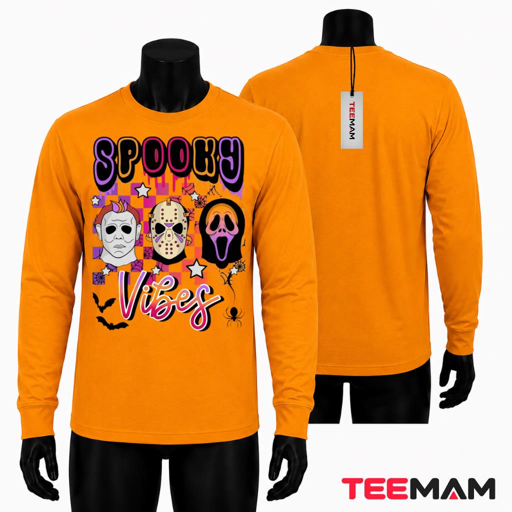 Spooky Vibes Halloween Horror Movie Long Sleeve Retro Slasher Villains Checkered Spooky Vibes Halloween Horror Movie Long Sleeve Retro Slasher Villains Checkered