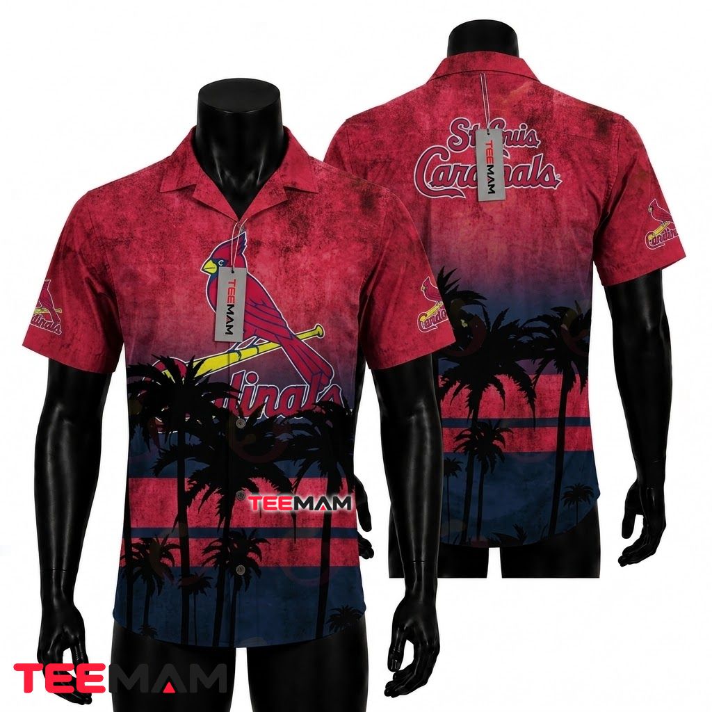 St Louis Cardinals Aloha Shirt Sunset Silhouette Front