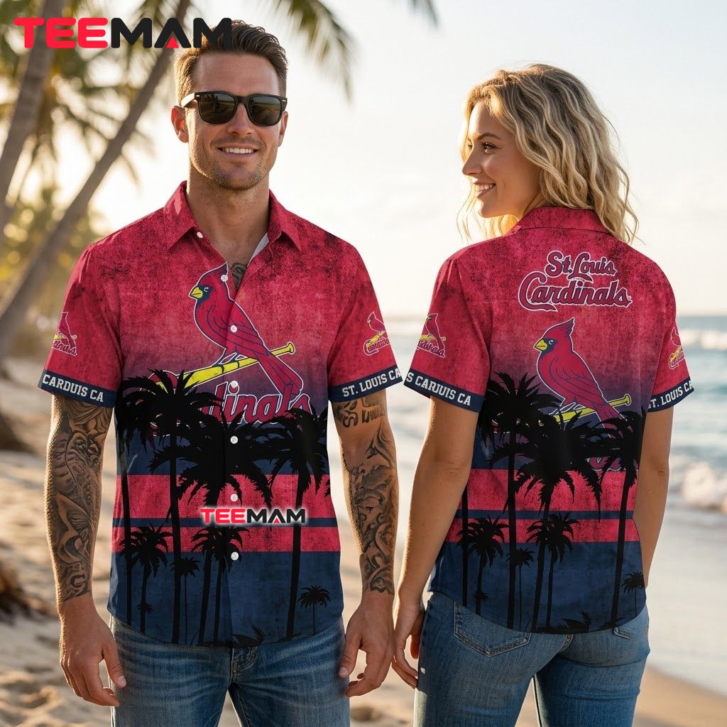 St Louis Cardinals Aloha Shirt Sunset Silhouette Back St Louis Cardinals Aloha Shirt Sunset Silhouette Back